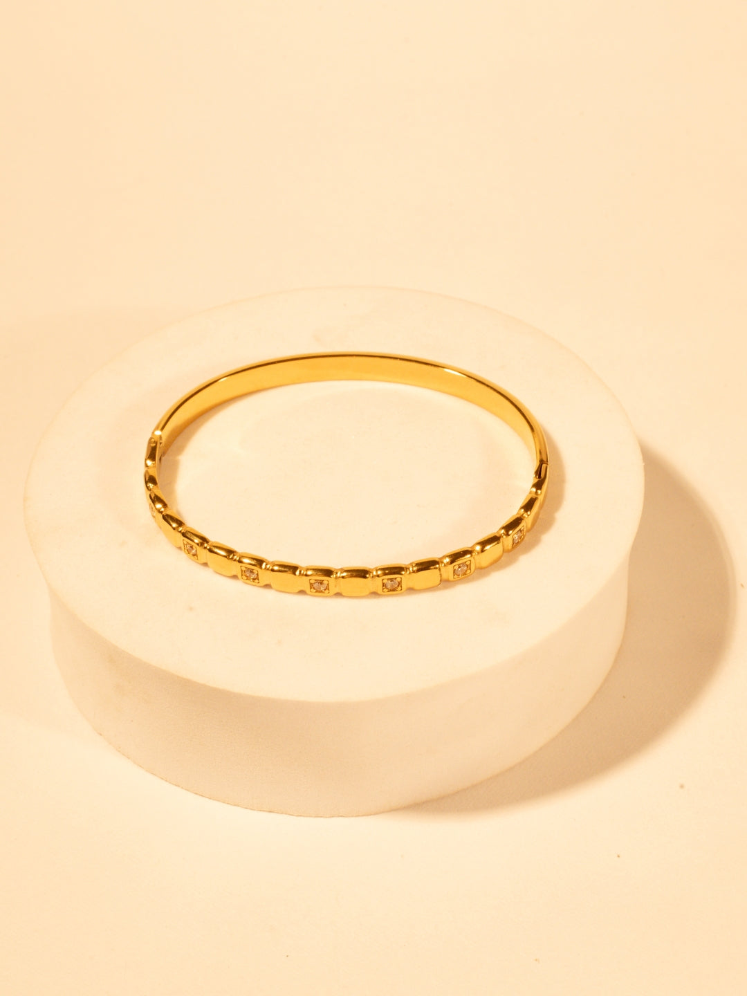Gold Quad Pattern Semi-Studded Bracelet for Women – Anti-Tarnish Stainless Steel Kada with AD Stones | Fits 2'4 & 2'6 Sizes