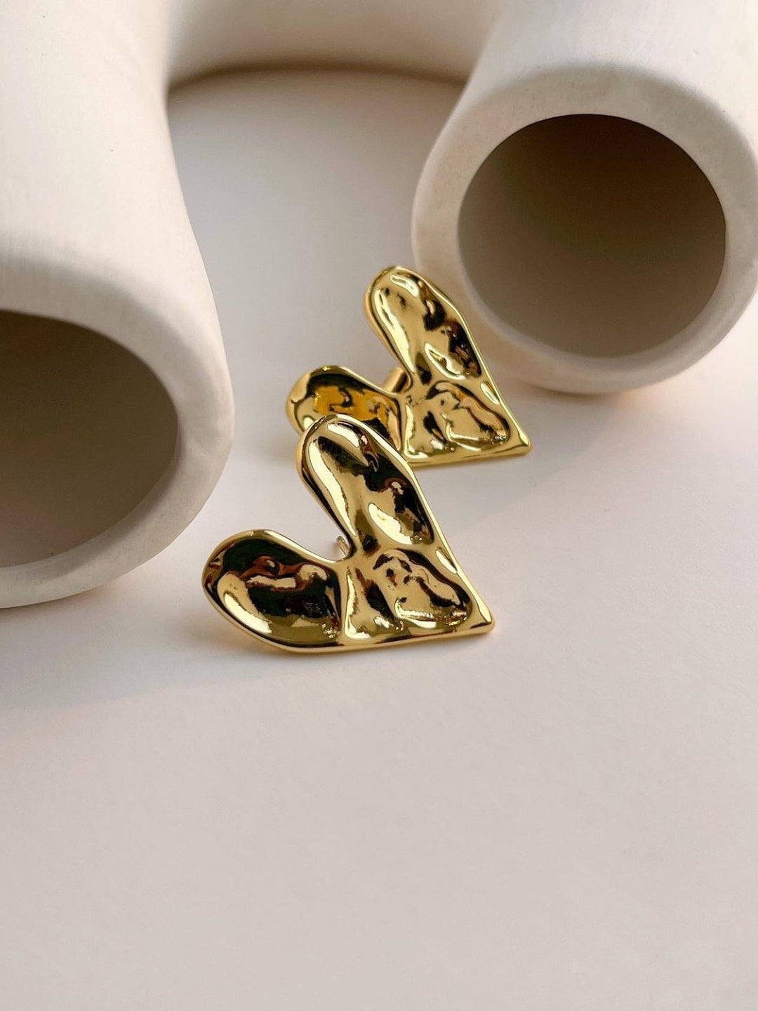 Gold Heart Handbeaten Stud Earrings | 18k Gold Plated Anti-Tarnish