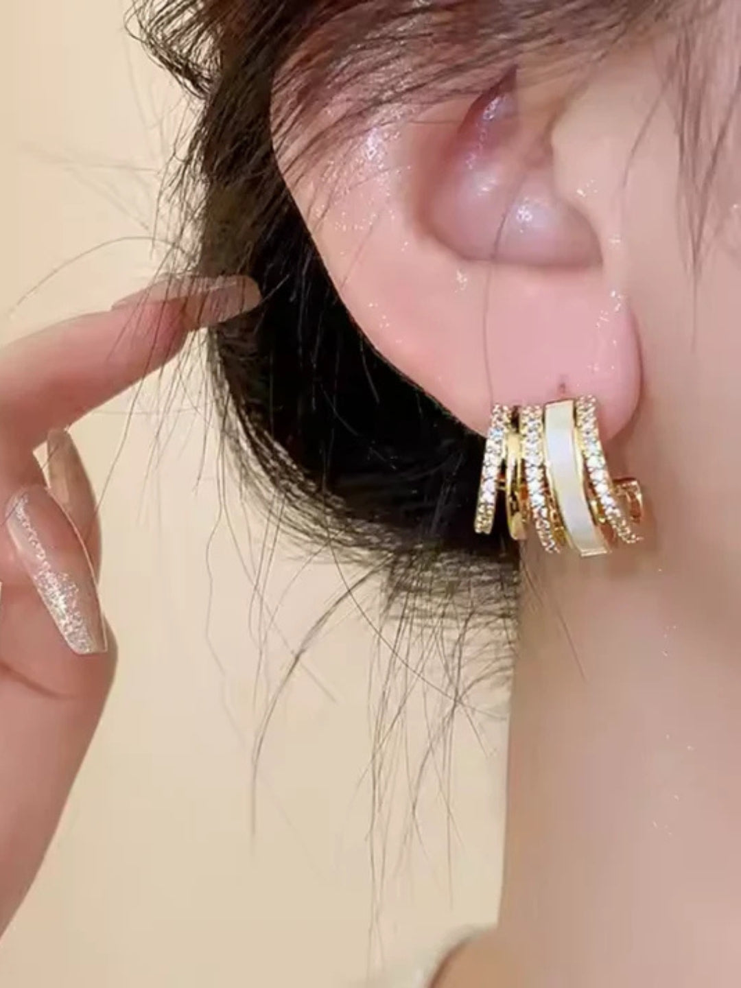 Gold Enamel & CZ Layered Stud Earrings | Trendy Fashion Jewelry