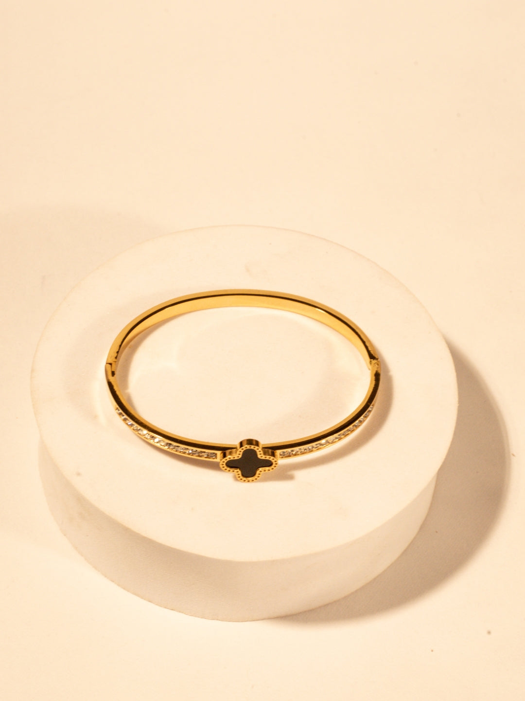 18K Gold Plated Clover Studded Bracelet | Anti-Tarnish Stainless Steel with Cubic Zirconia