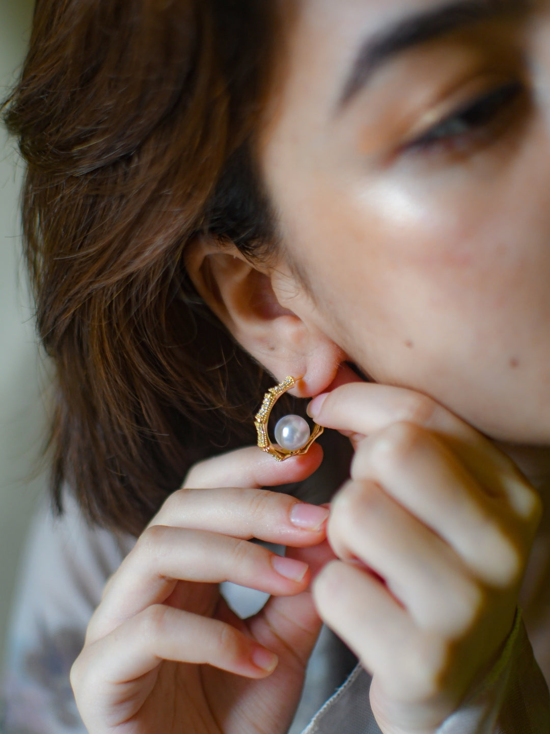 18K Gold Hexagon Pearl Hoops – Anti-Tarnish, Water Resistant