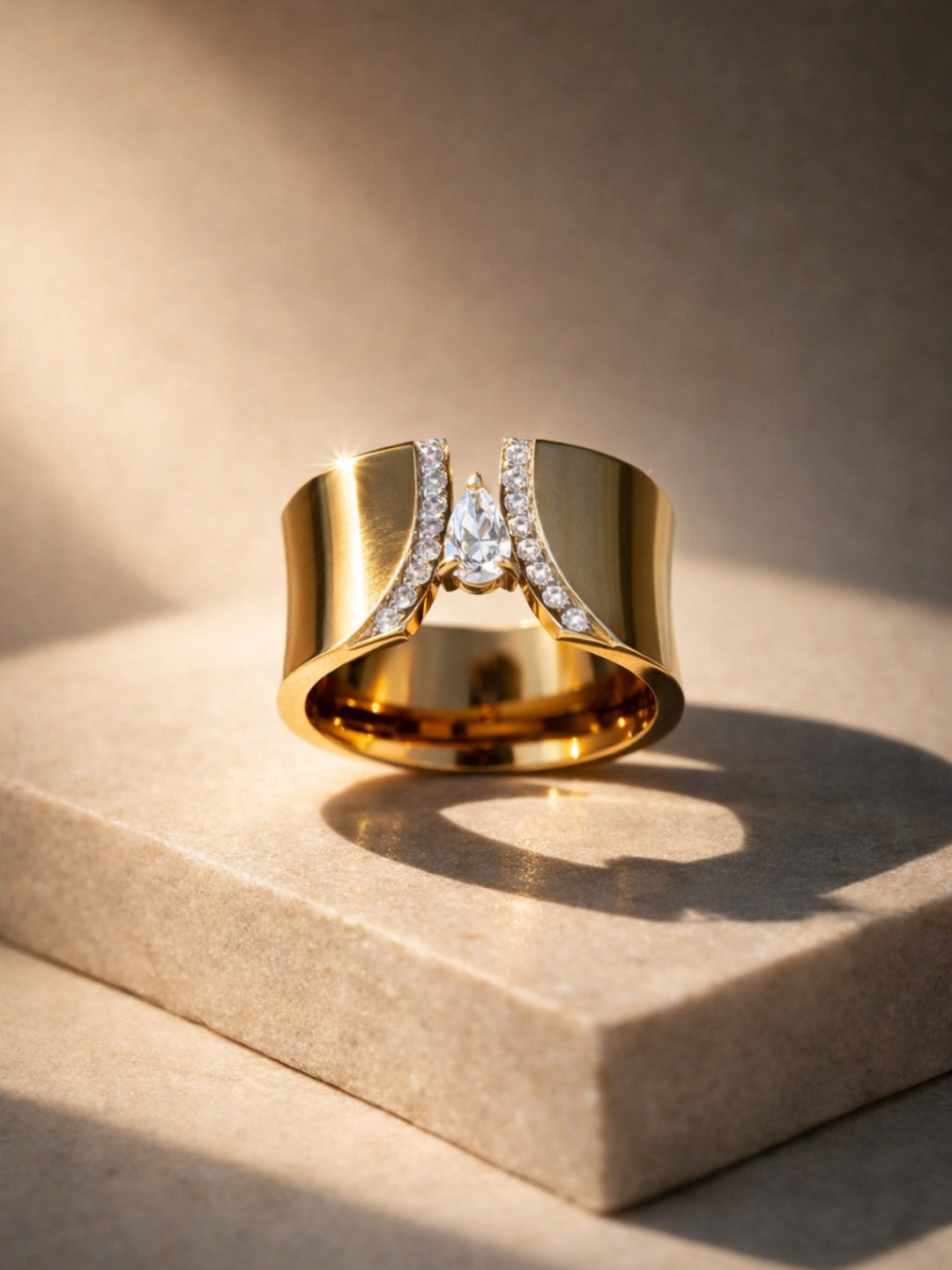Broad Marquise CZ Gold Ring – Anti Tarnish Waterproof Statement Ring