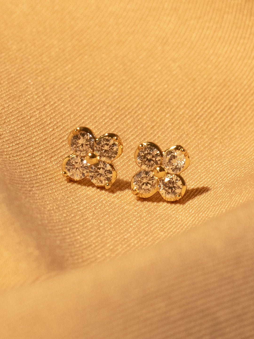 Clover Studded Gold Plated Stud Earrings β 316L Stainless Steel, Premium AD Stones