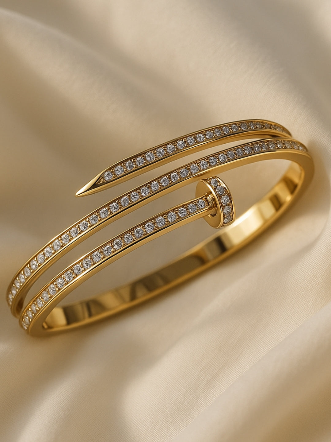 Small Nail White Stone 3-Line Cuff Bracelet for Women – 18K Gold Plated