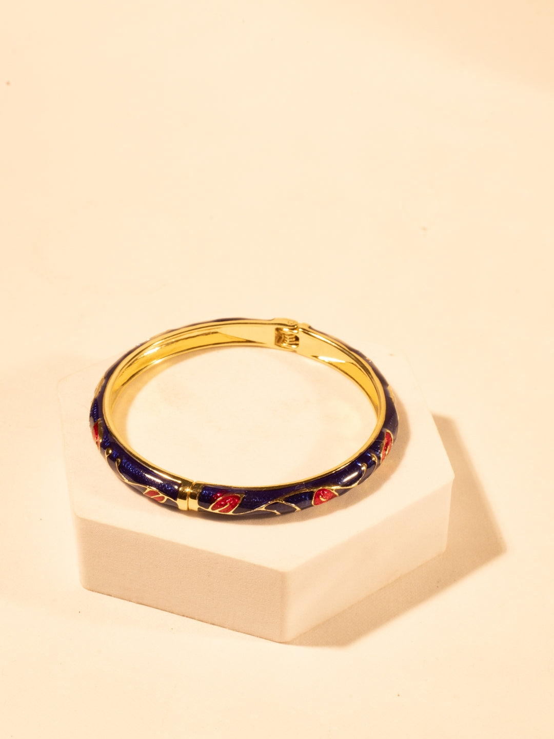 Blue Meenakari Enamel Bangle with 14KT Gold Plating – Adjustable Stainless Steel Kada for Women