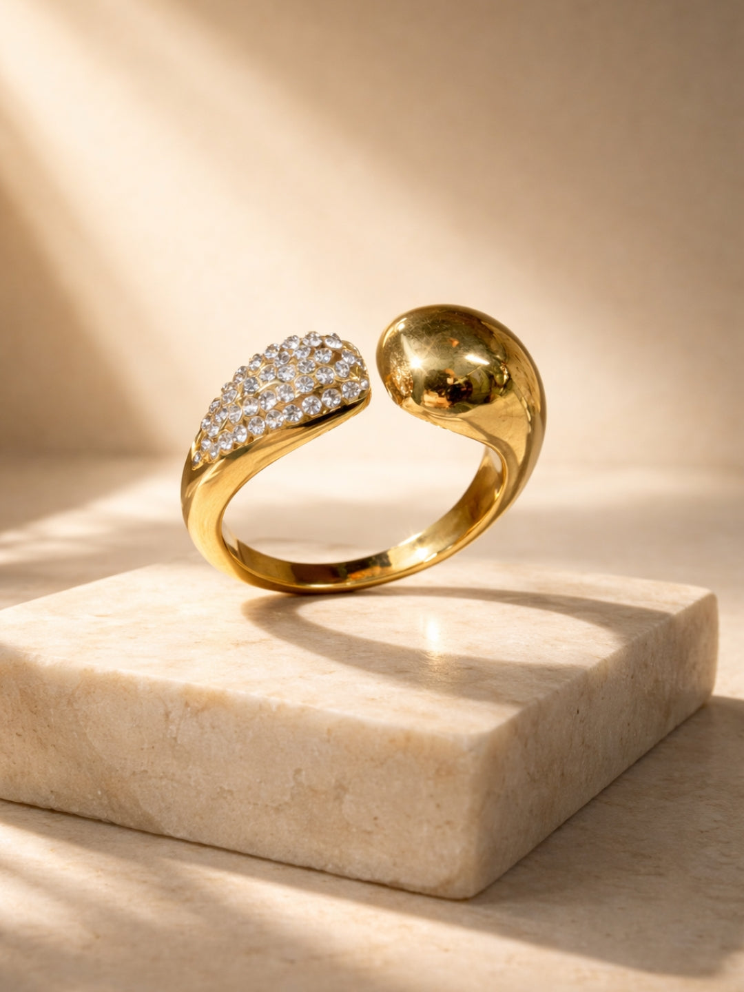 18K Gold Nano Pavé Blob Adjustable Ring – CZ Anti-Tarnish Statement Ring