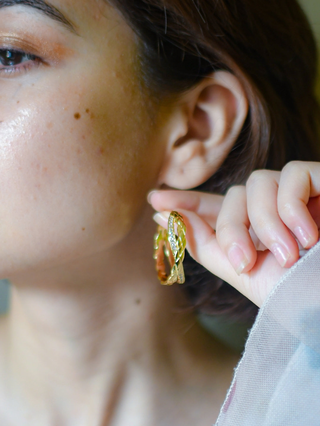 18K Gold Studded Big Criss Cross Hoops – Anti-Tarnish, Water Resistant