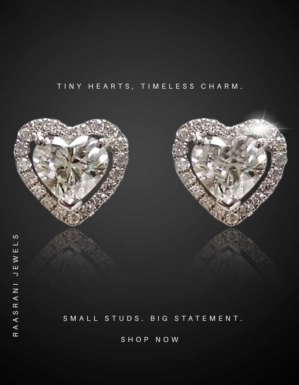 Silver Heart Stud Earrings – Rhodium Plated, Anti-Tarnish, Hypoallergenic, Premium AD Stones (Stainless Steel)