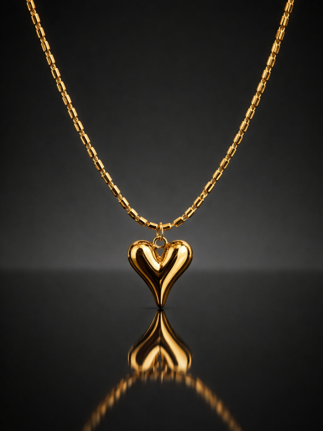 18K Gold Heart Beaded Chain Necklace – Stainless Steel