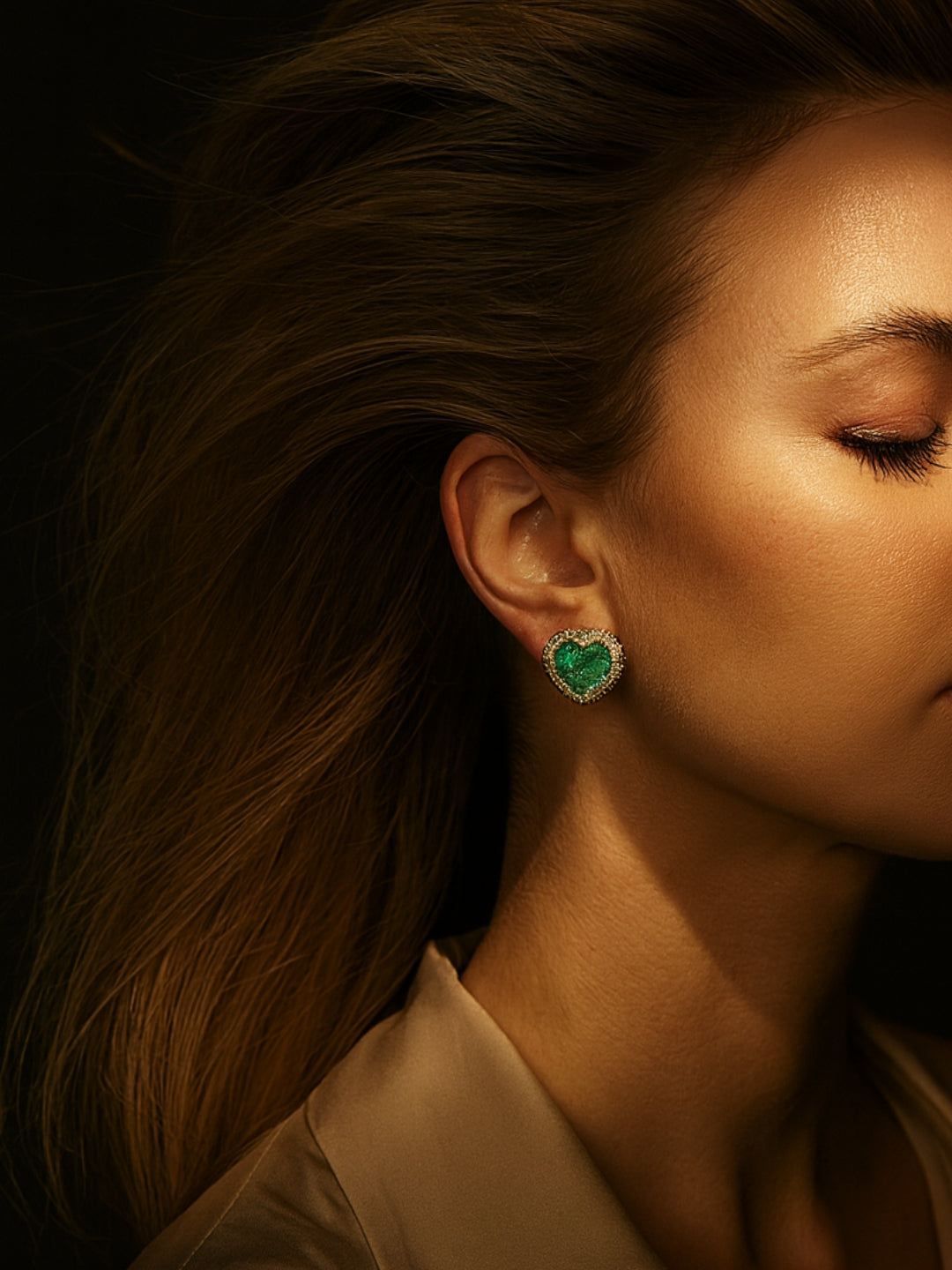Emerald Doublet stone Heart Studs