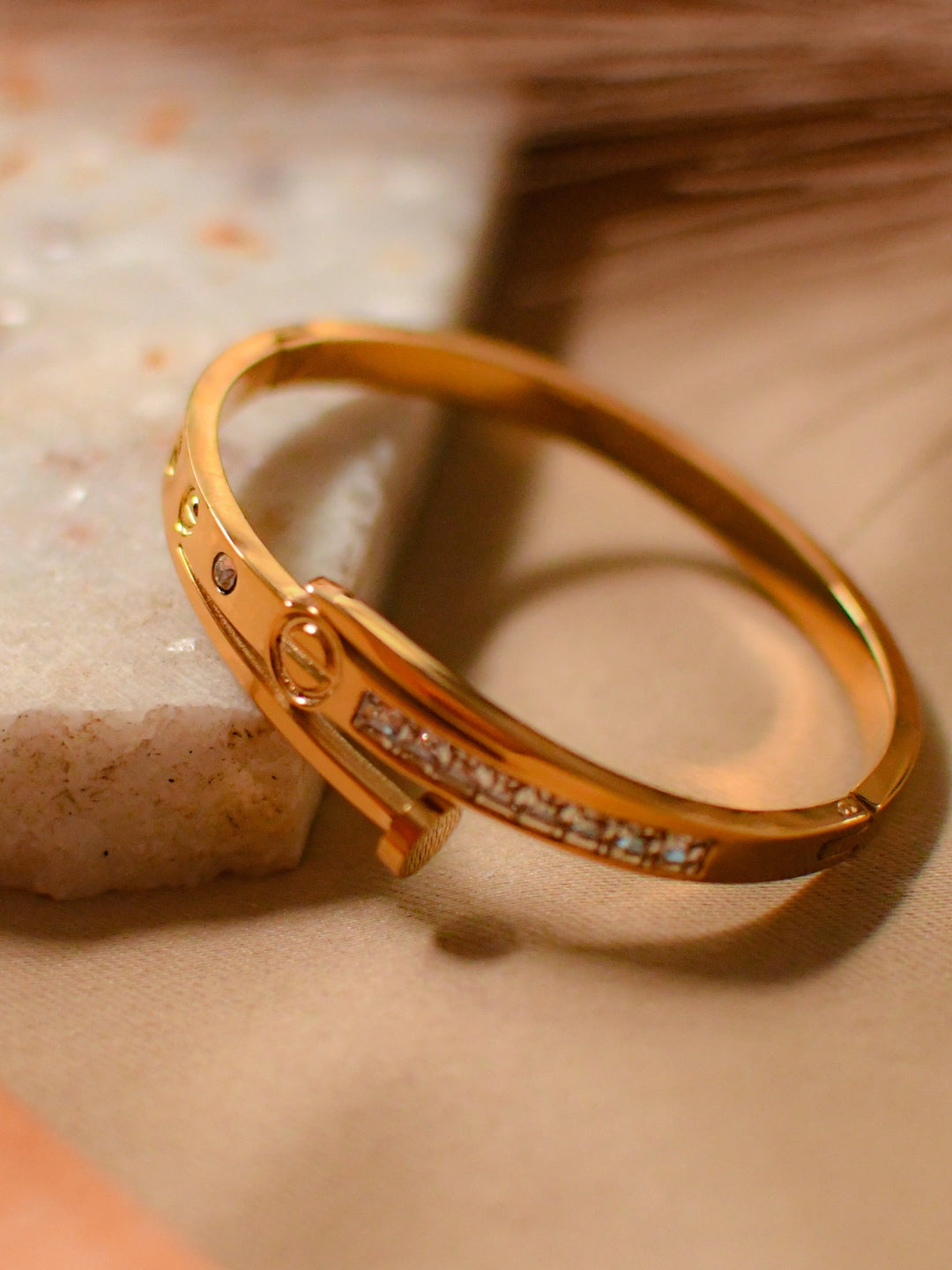 Luxury Nail Studded Bracelet – 18K Gold Plated, Water Resistant, Small Size
