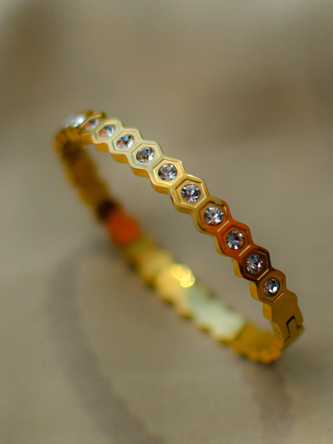 18K Gold Hexagon CZ Bracelet for Small Wrist – Anti-Tarnish