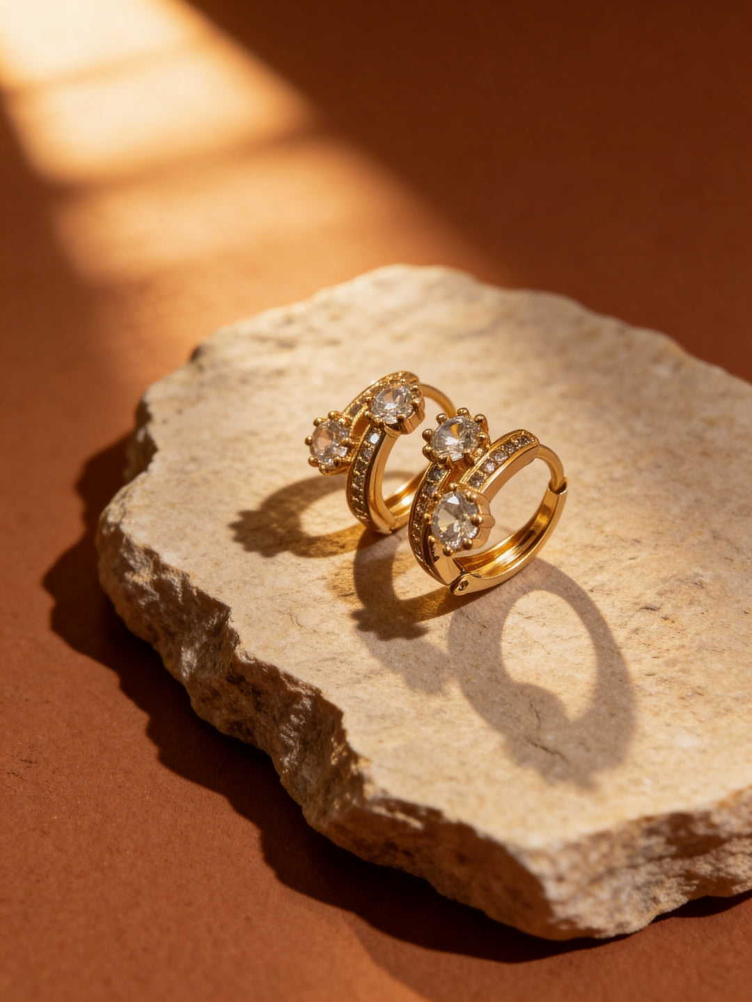 Dual Solitaire CZ Close Hoops – 18K Rose Gold