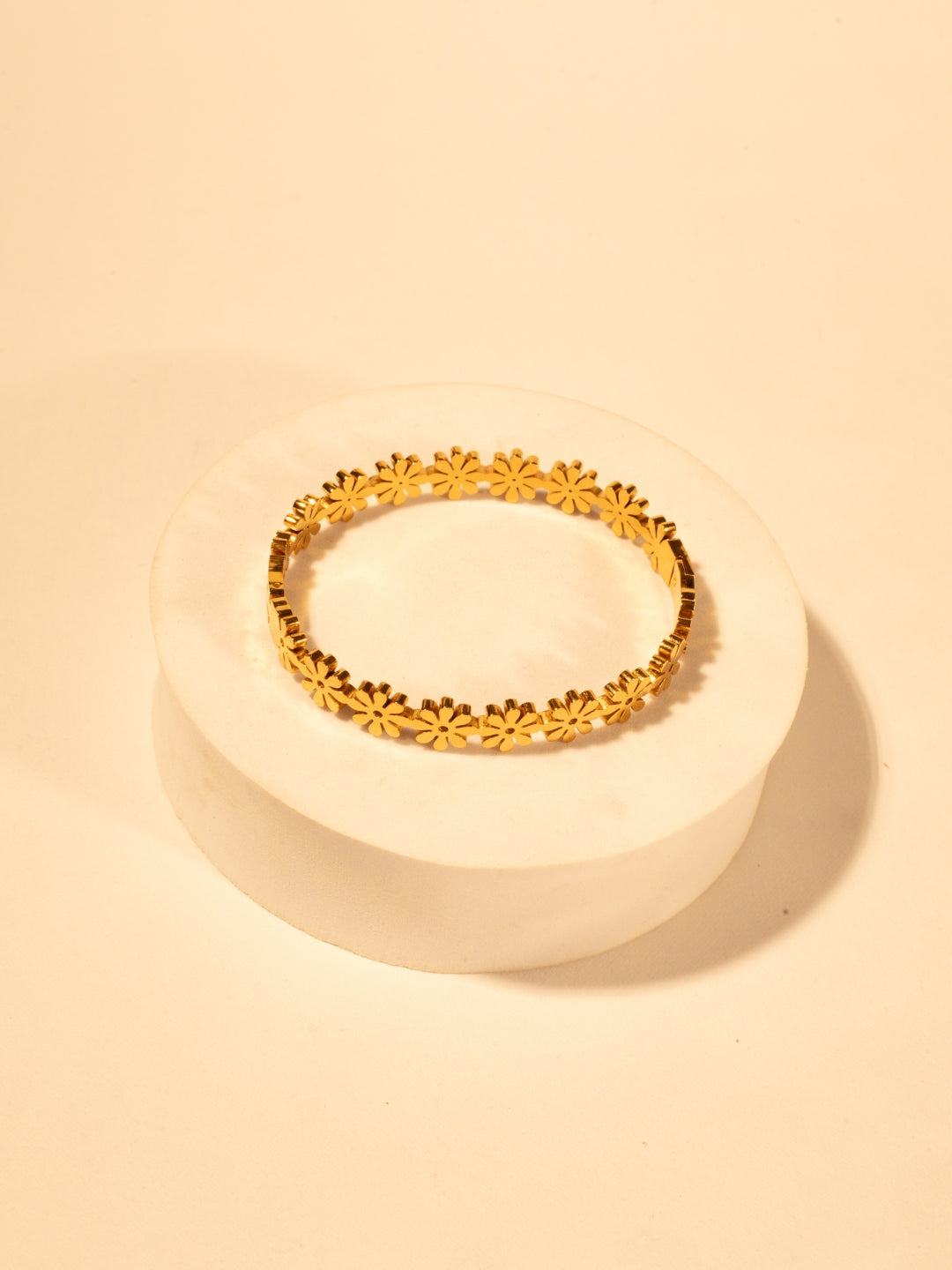 Gold Floral Studded Bangle Bracelet for Women – 316L Stainless Steel with Cubic Zirconia Stones | Ethnic Press-Lock Kada for Daily & Festive Wear