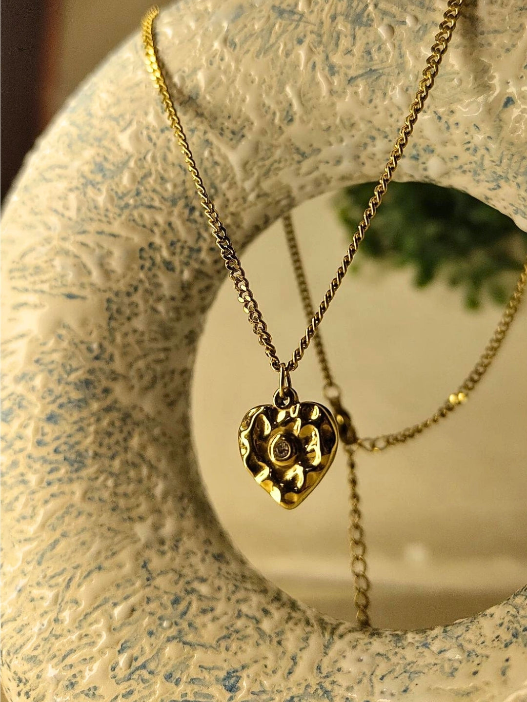 18K Gold Heart Charm Necklace with CZ | Anti Tarnish Chain