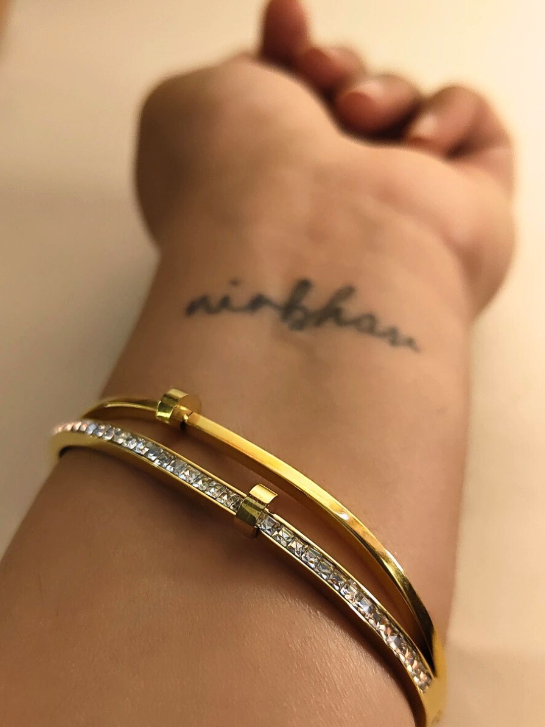Double Line Studded Bracelet – 18K Gold Plated with Premium AD Stone