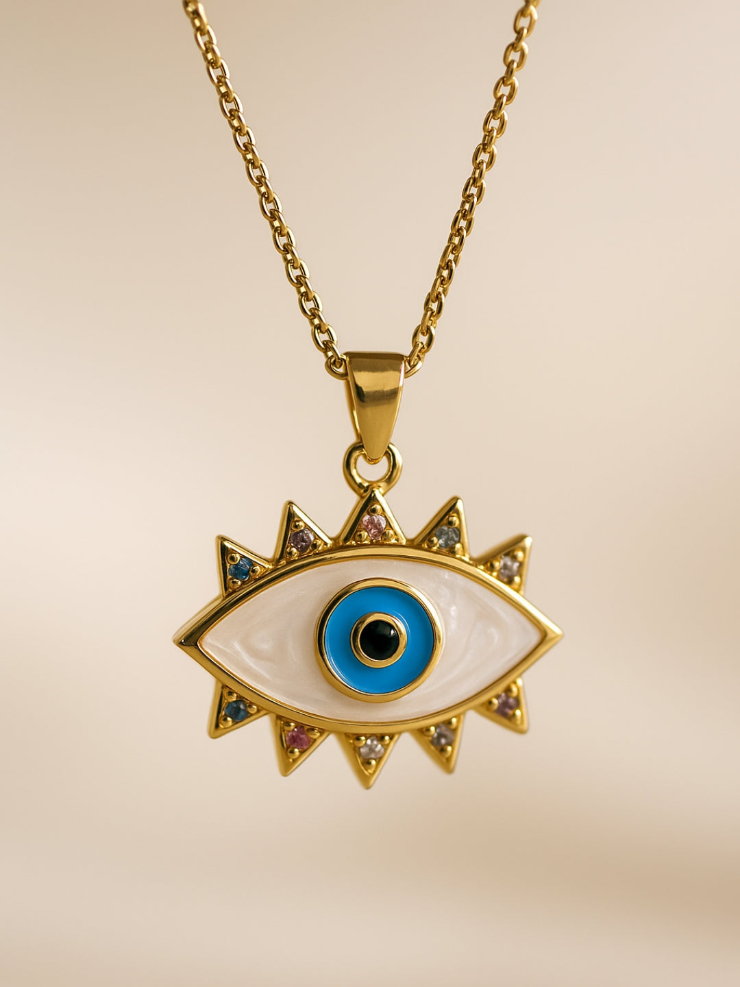 Big MOP Evil Eye Necklace – 18K Gold Plated, Anti-Tarnish & Waterproof