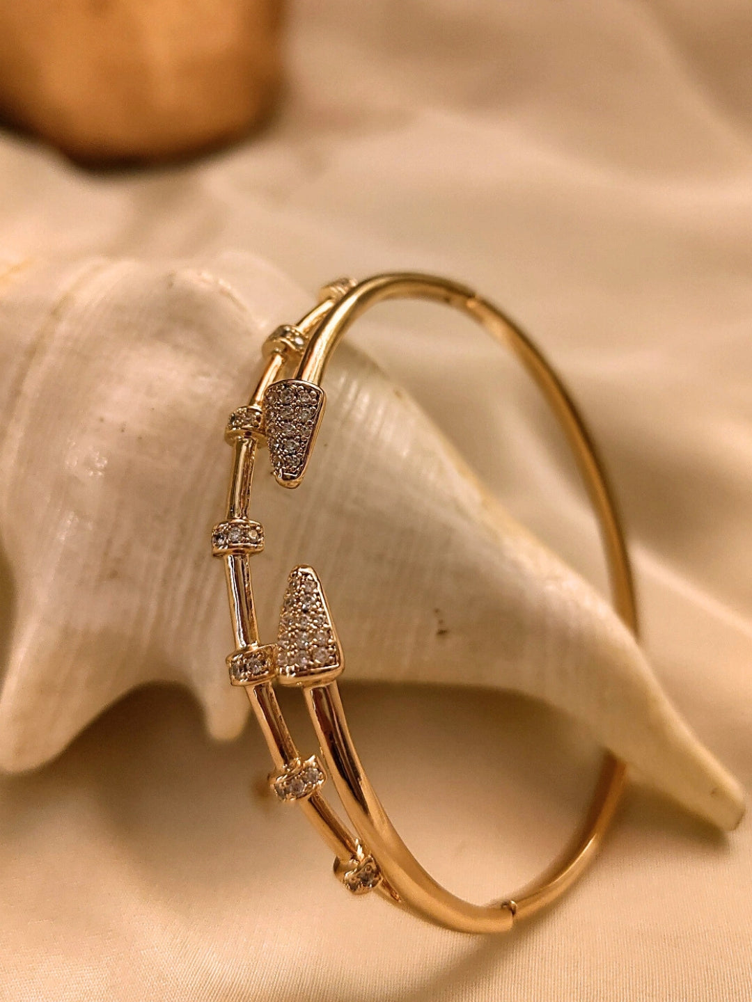 Arrow Head Studded Cuff – RoseGold Plated, 316L Stainless Steel, AD Stones, For Wrist Size 2'4 & Above