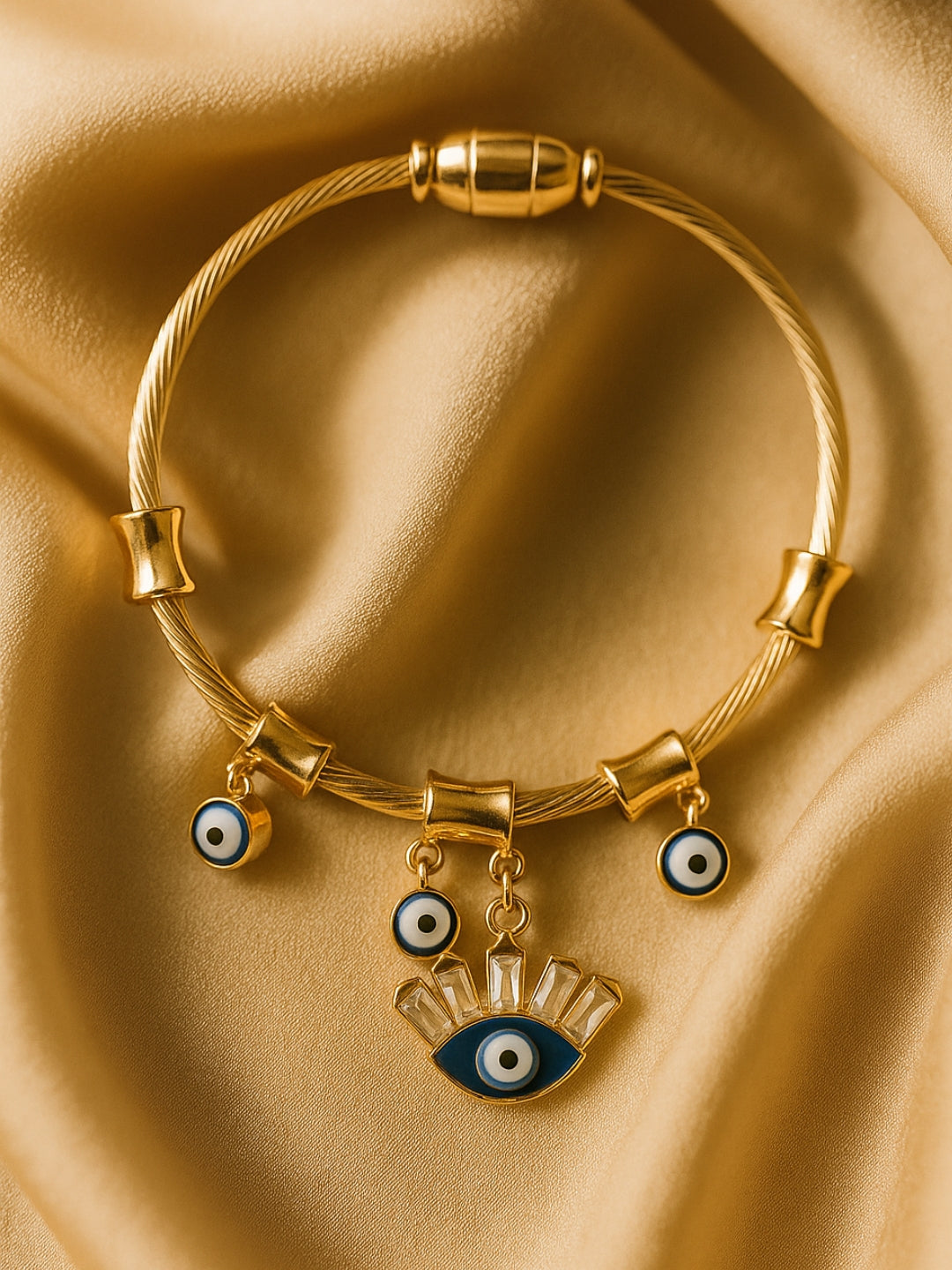 Evil Eye Charms Magnetic Cuff – 18K Gold Plated, Anti-Tarnish Bracelet