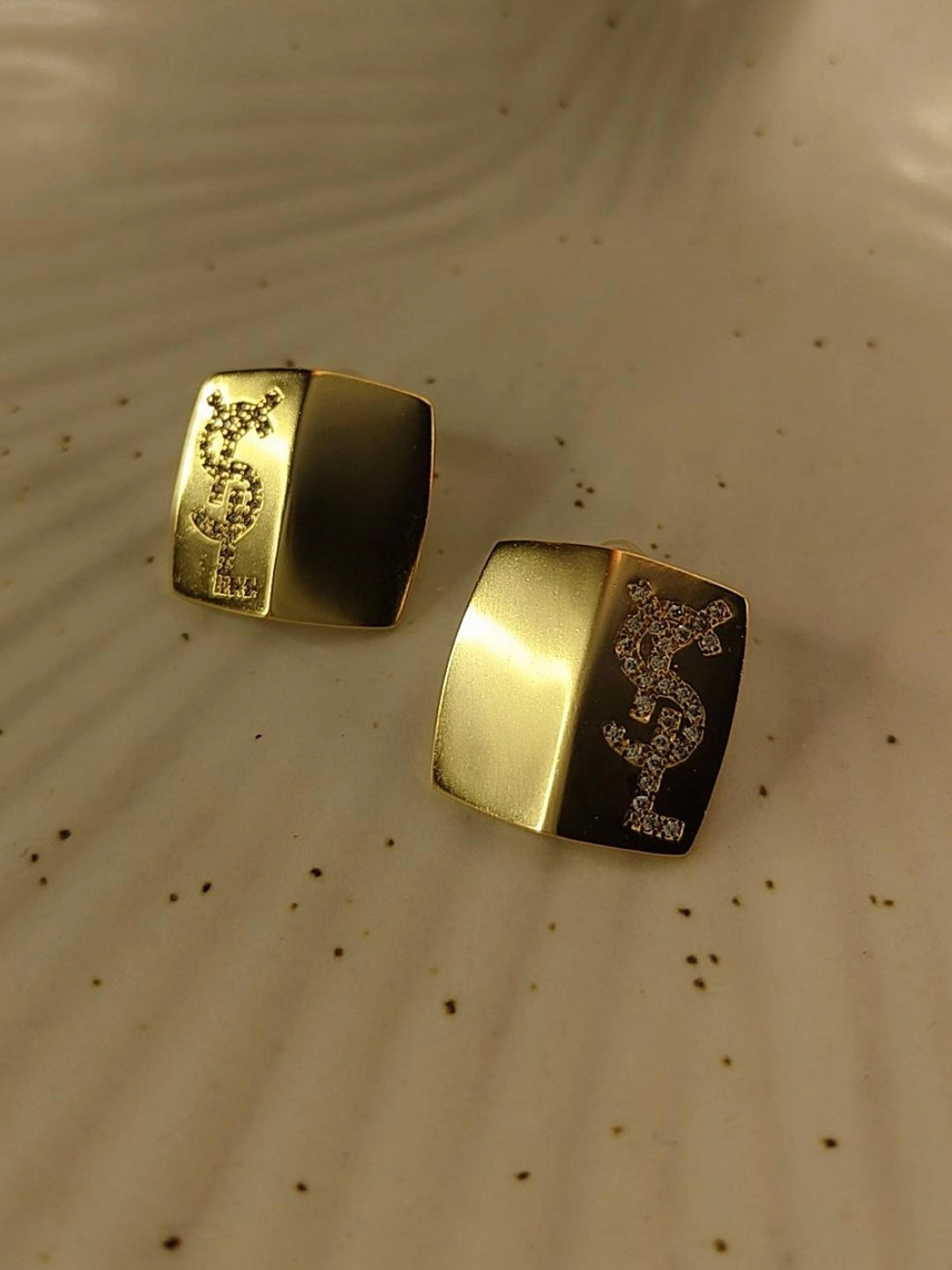 Brand Inspired Matte Gold Sculptural Stud Earrings – 18K Plated