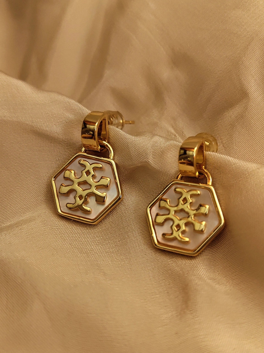 Brand Inspired MOP Designer Small Drop Earrings – 18K Gold Plated