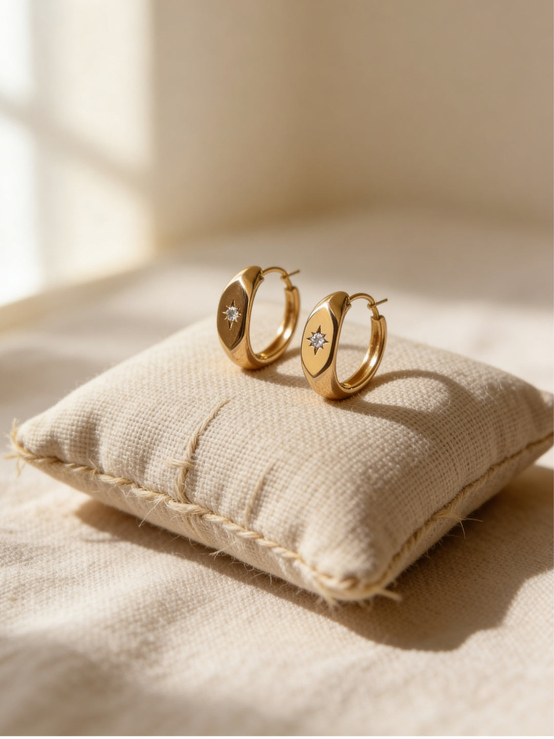18K Rose Gold Star Hoop Earrings – AD Diamond, 1cm Mini Hoops