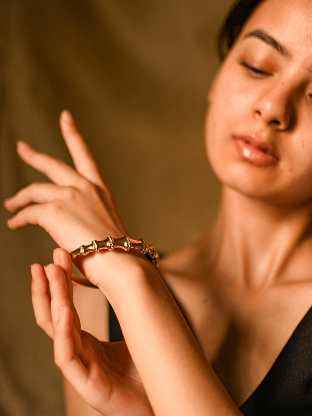 Bamboo Studded Bracelet – 18KT Gold-Plated Elegance