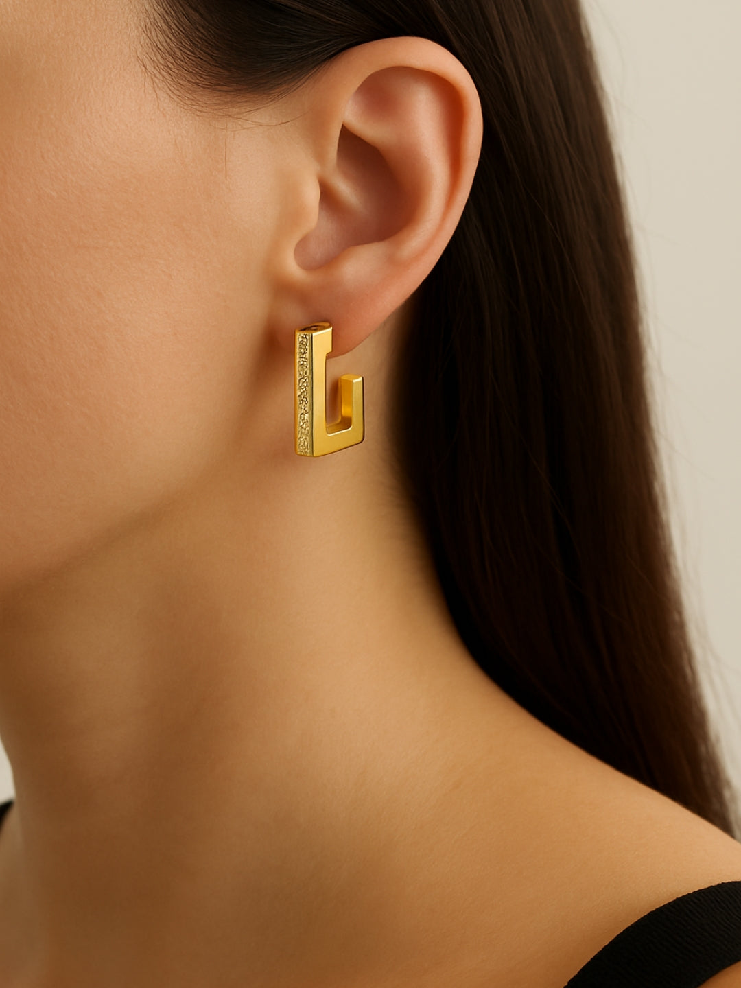 Square Studded Gold Half Hoop Earrings – 18K Gold Plated CZ