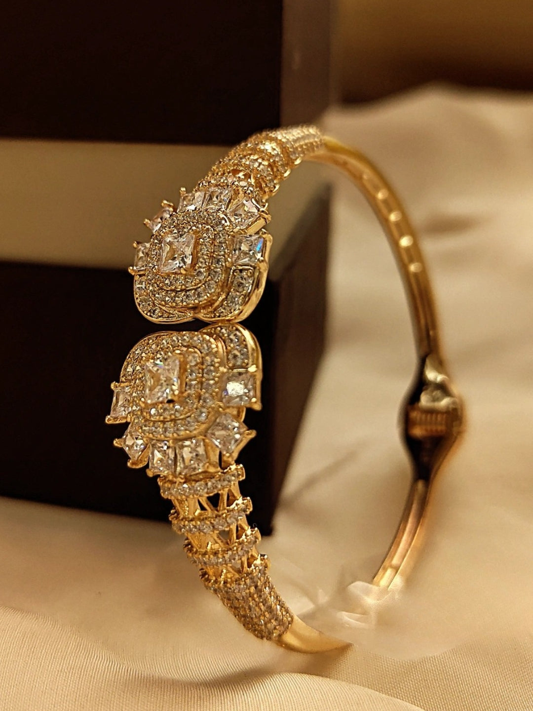 Ethnic White Stone Studded Cuff – 18K Gold Plated, 316L Stainless Steel