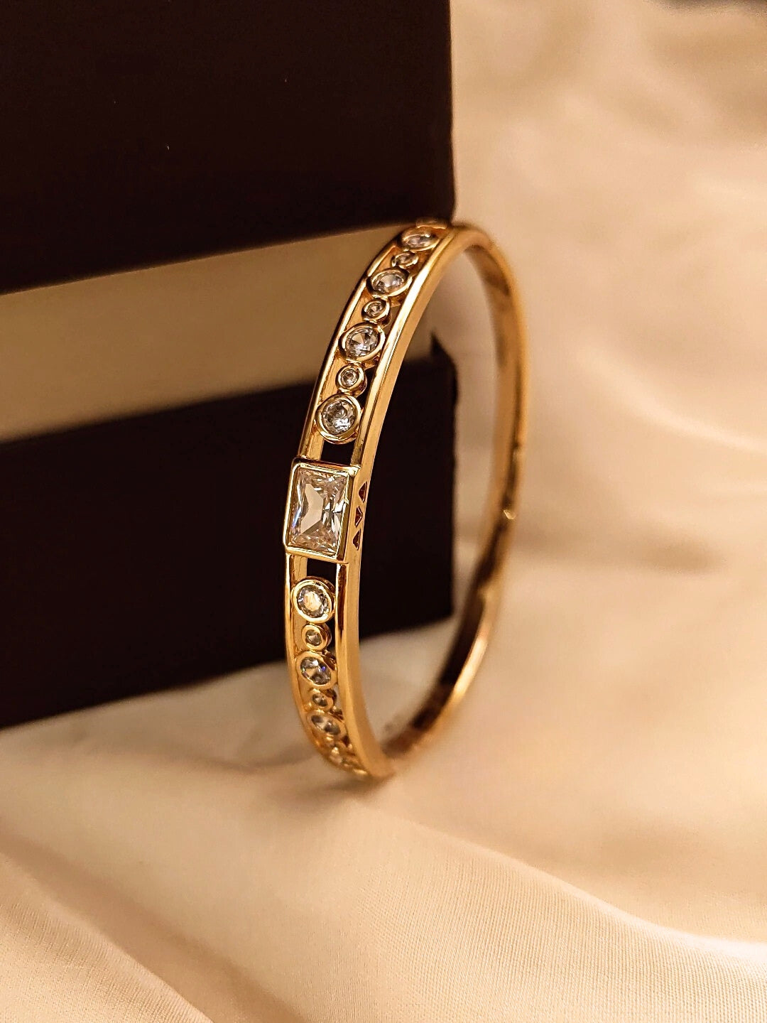 Aurum Deco Cuff – Rose Gold | Square & Round AD Stones | Luxe Press-Lock Fit