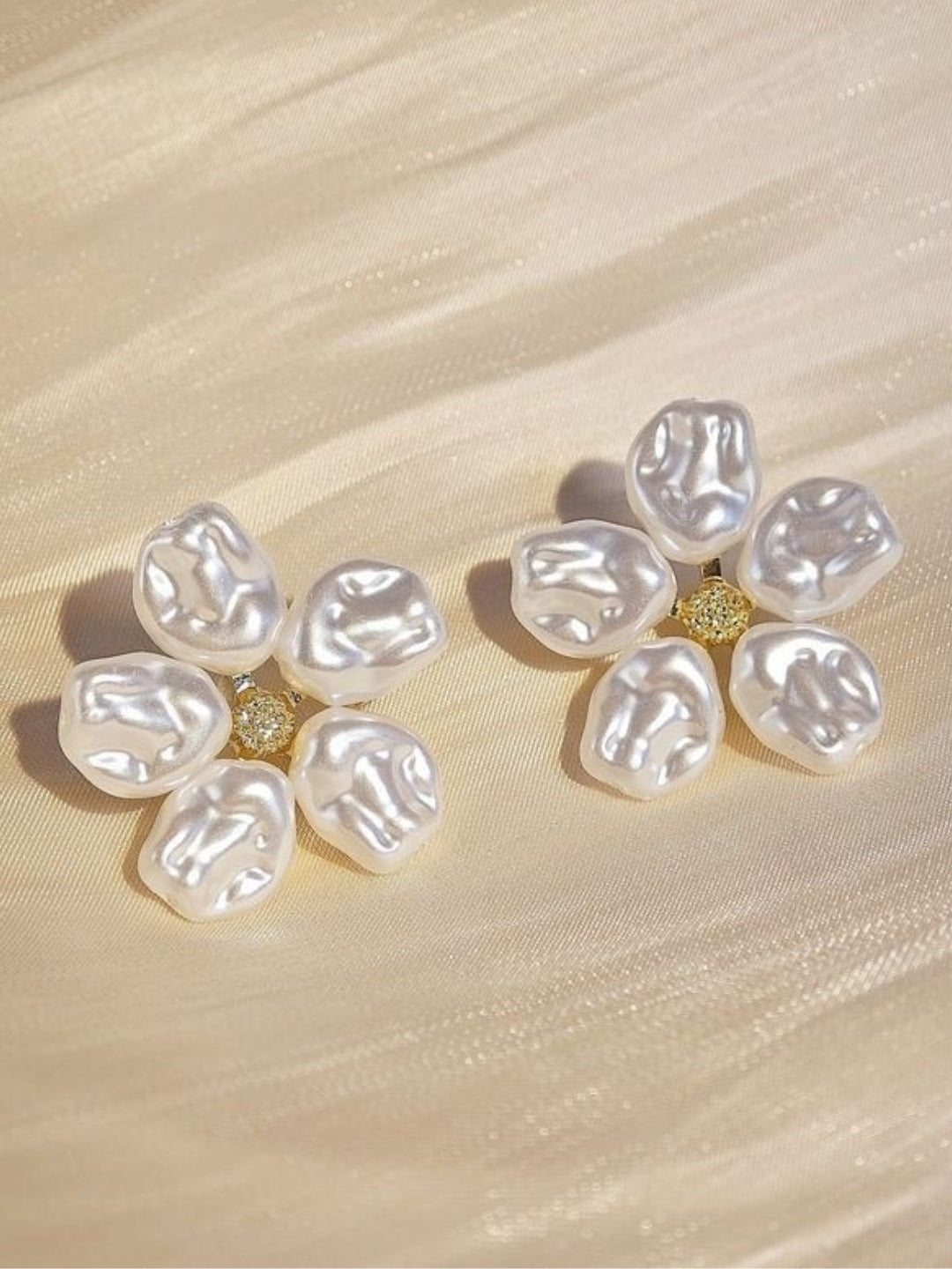 Faux Pearl Flower Stud Earrings – Gold Plated Floral Fashion Jewelry