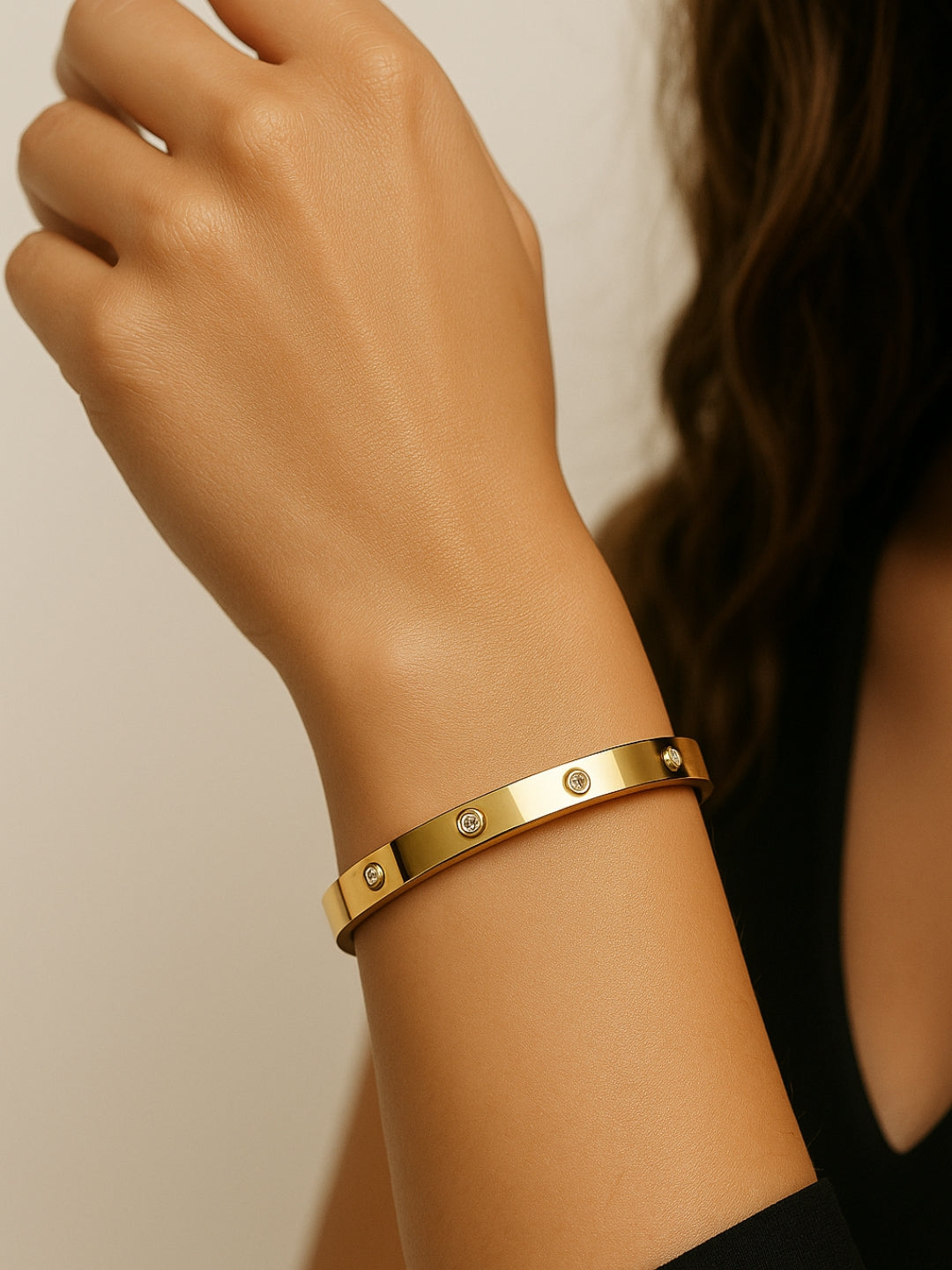 18k Gold Plated Small Stone Cuff Bracelet – Anti Tarnish & Waterproof