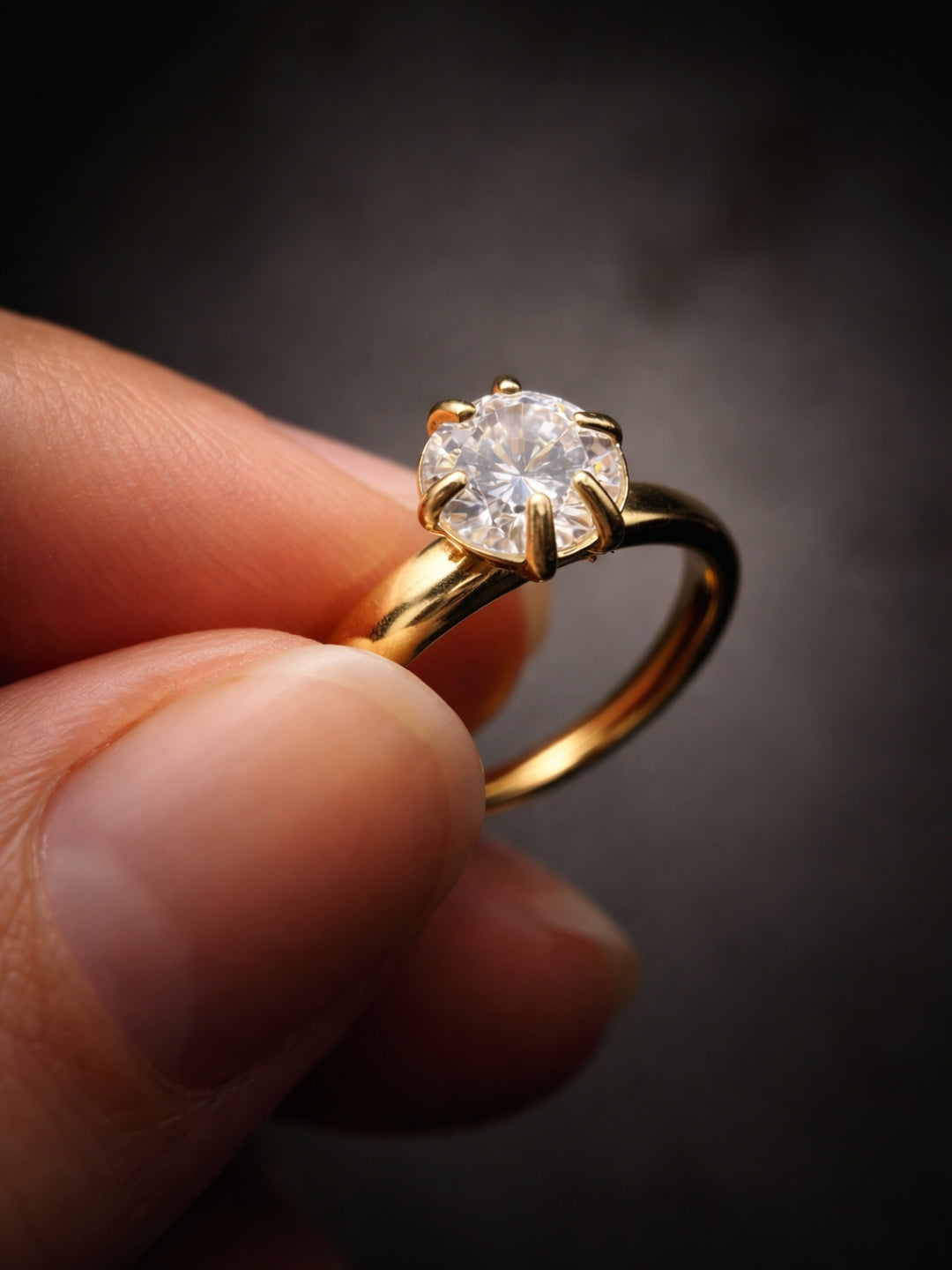Big Stone Solitaire Ring – 18K Gold CZ Statement Ring