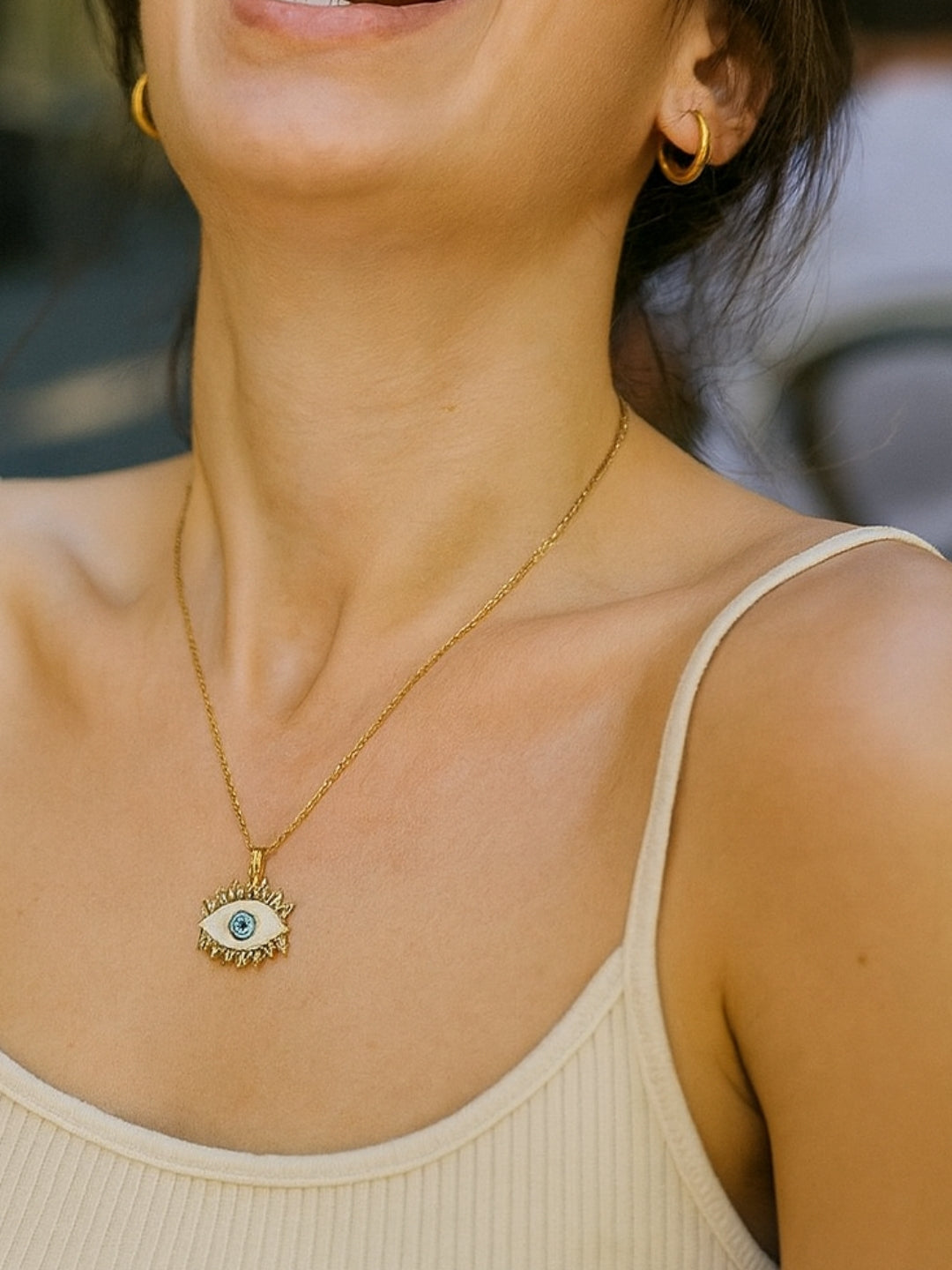 Big MOP Evil Eye Necklace – 18K Gold Plated, Anti-Tarnish & Waterproof