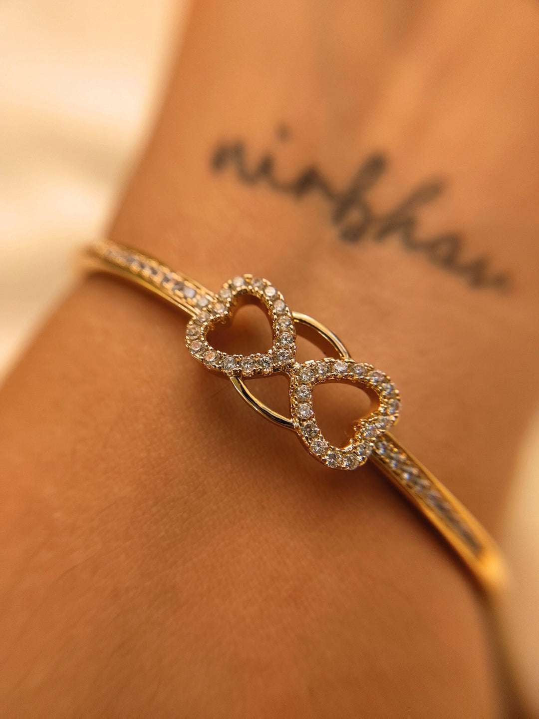 Endless Love Cuff – Twin Heart Infinity | Rose Gold AD Bracelet | 2'4–2'6 Fit