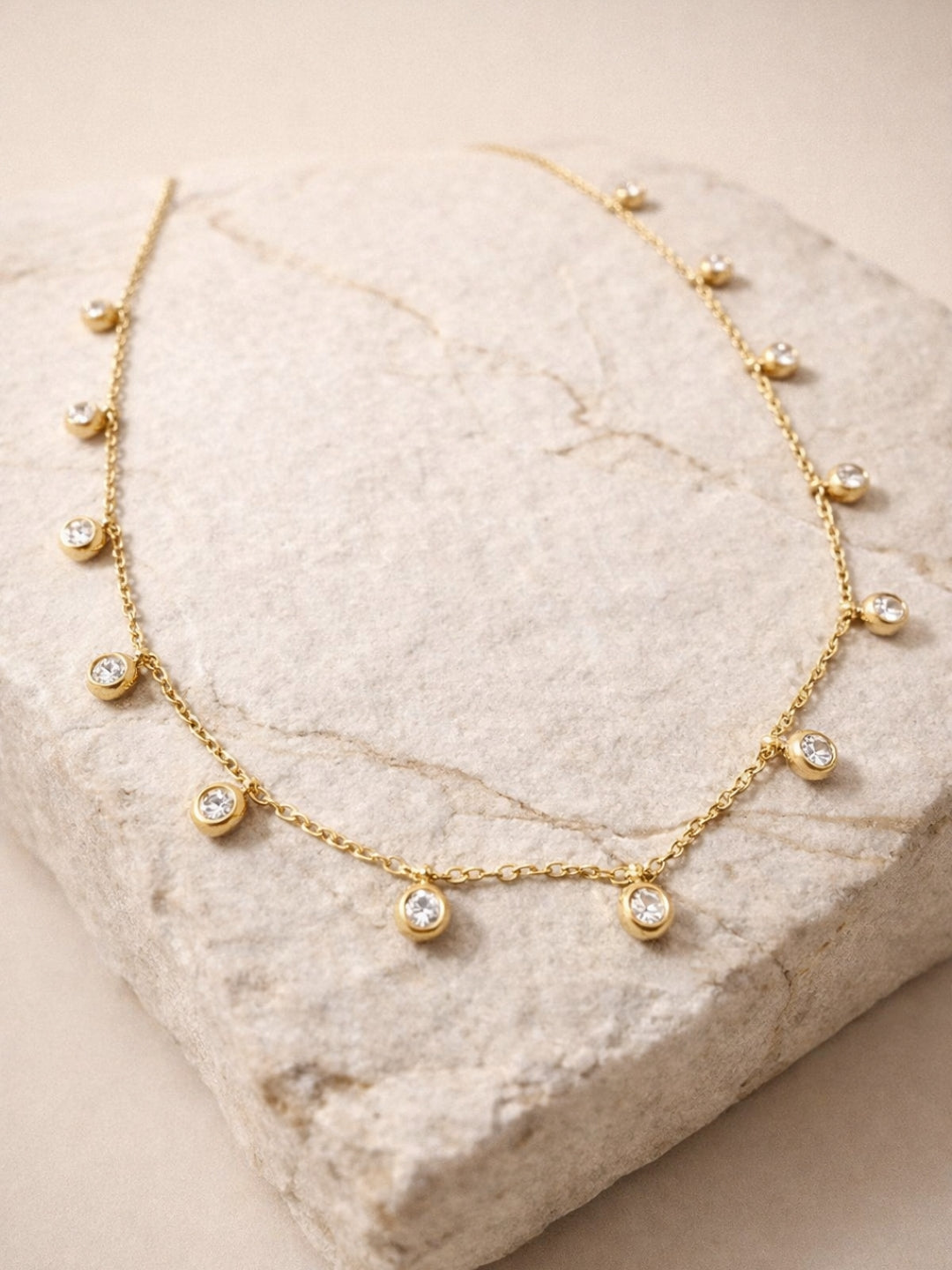 White Gold Round CZ Charm Neckpiece | 18K Gold Plated