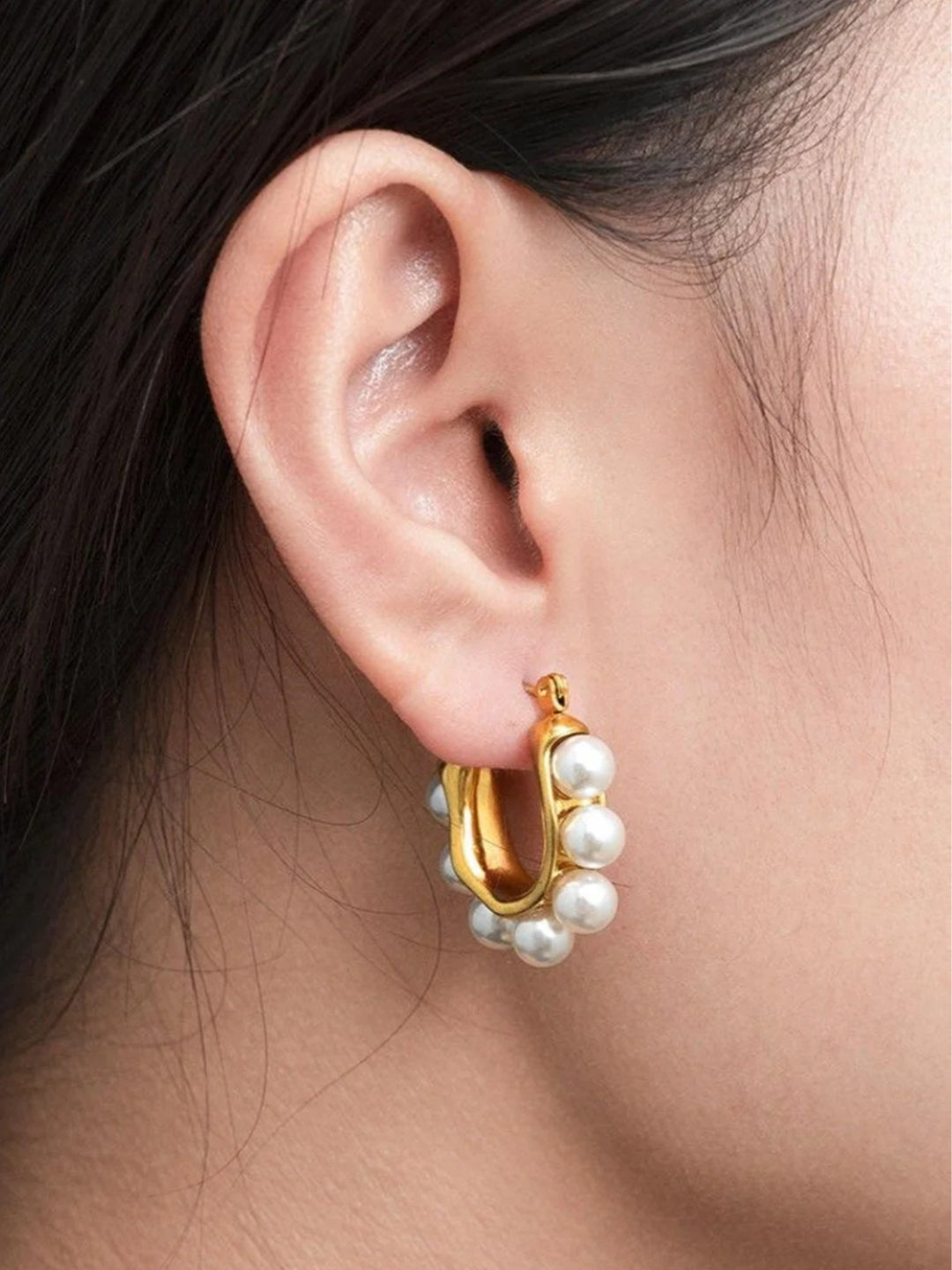 Gold Pearl Hoop Earrings – Full Pearl Sculptural Hoops