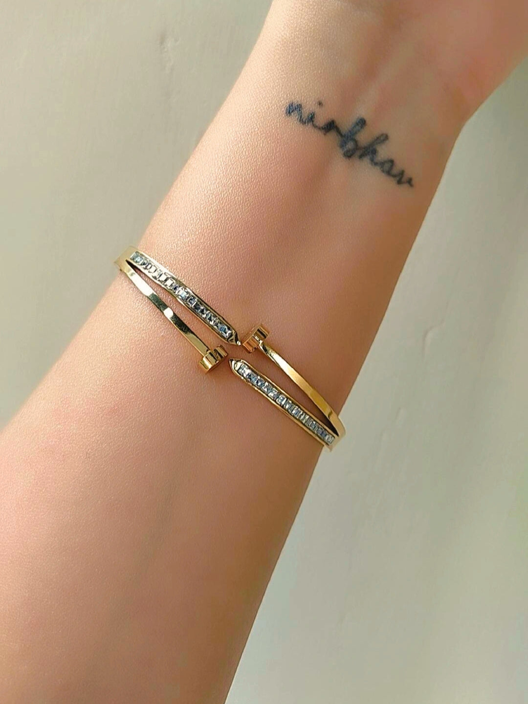 18K Gold Plated Double Line CZ Cuff Bracelet – Anti Tarnish & Waterproof
