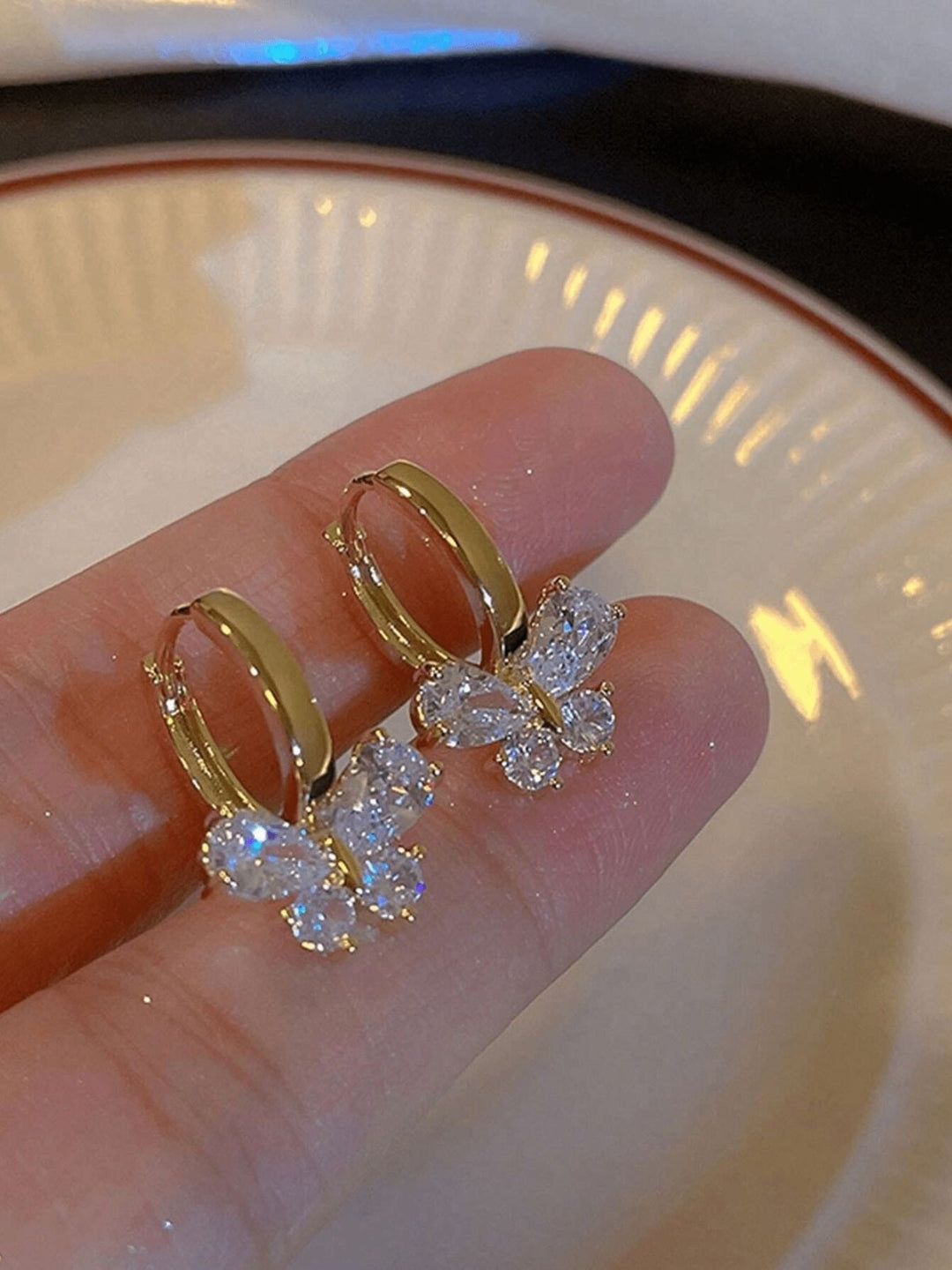 Gold Butterfly CZ Hoops | Sparkling Crystal Butterfly Earrings