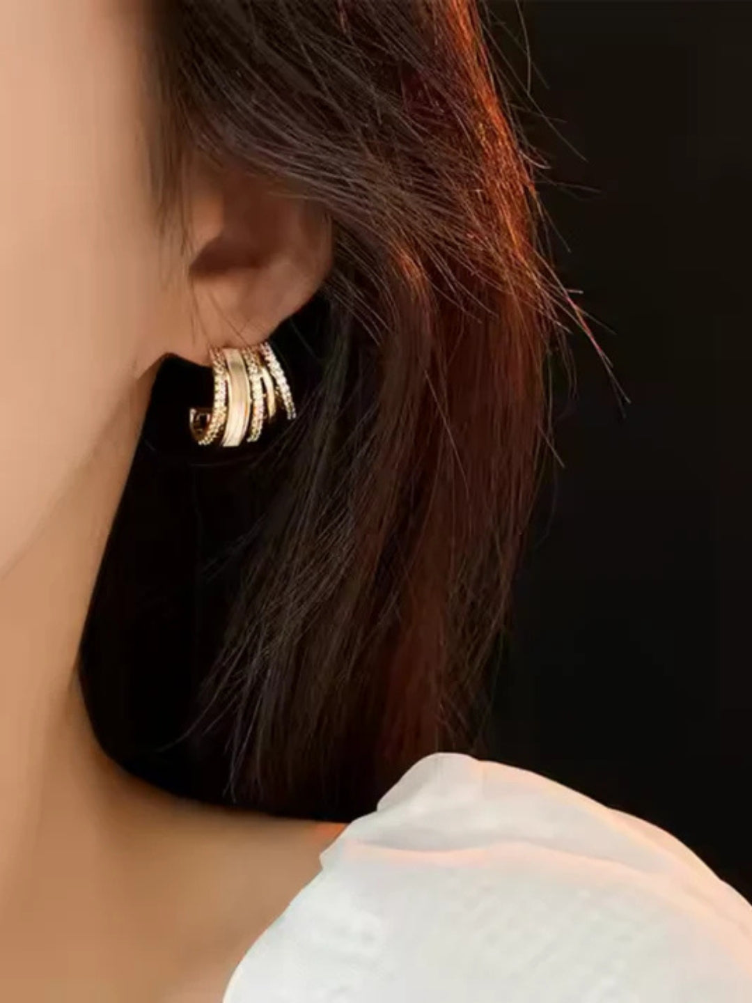 Gold Enamel & CZ Layered Stud Earrings | Trendy Fashion Jewelry