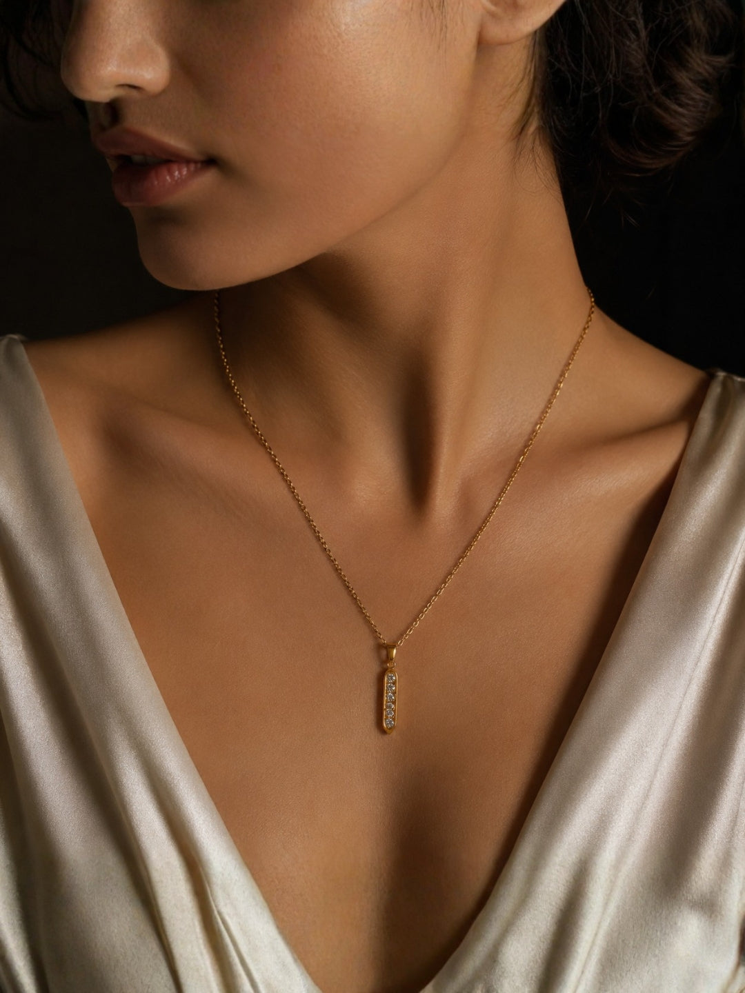18K Gold Long CZ Pendant Chain Necklace for Women | Anti Tarnish