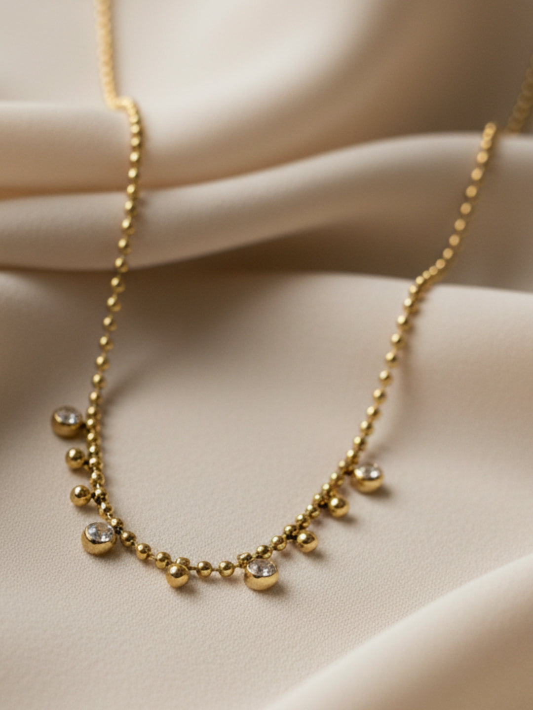 Anti-Tarnish White Stone Beaded Chain | 18K Gold CZ Jewelry
