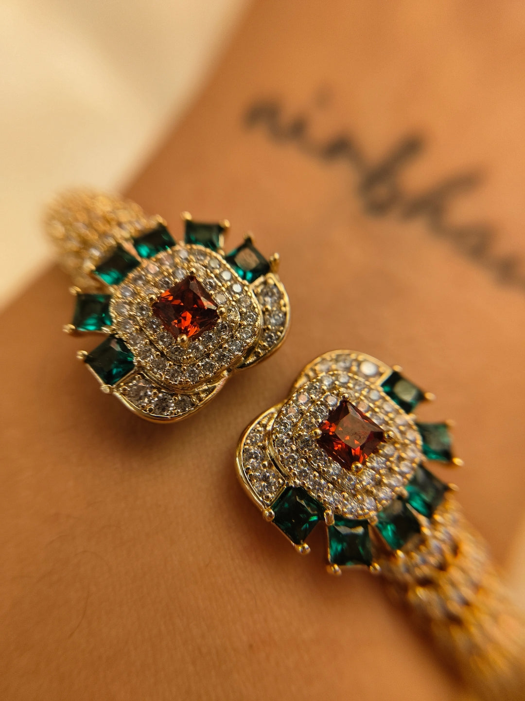 Ethnic Multicolor Stone Studded Cuff – 18K Gold Plated, 316L Stainless Steel, AD & CZ Stones