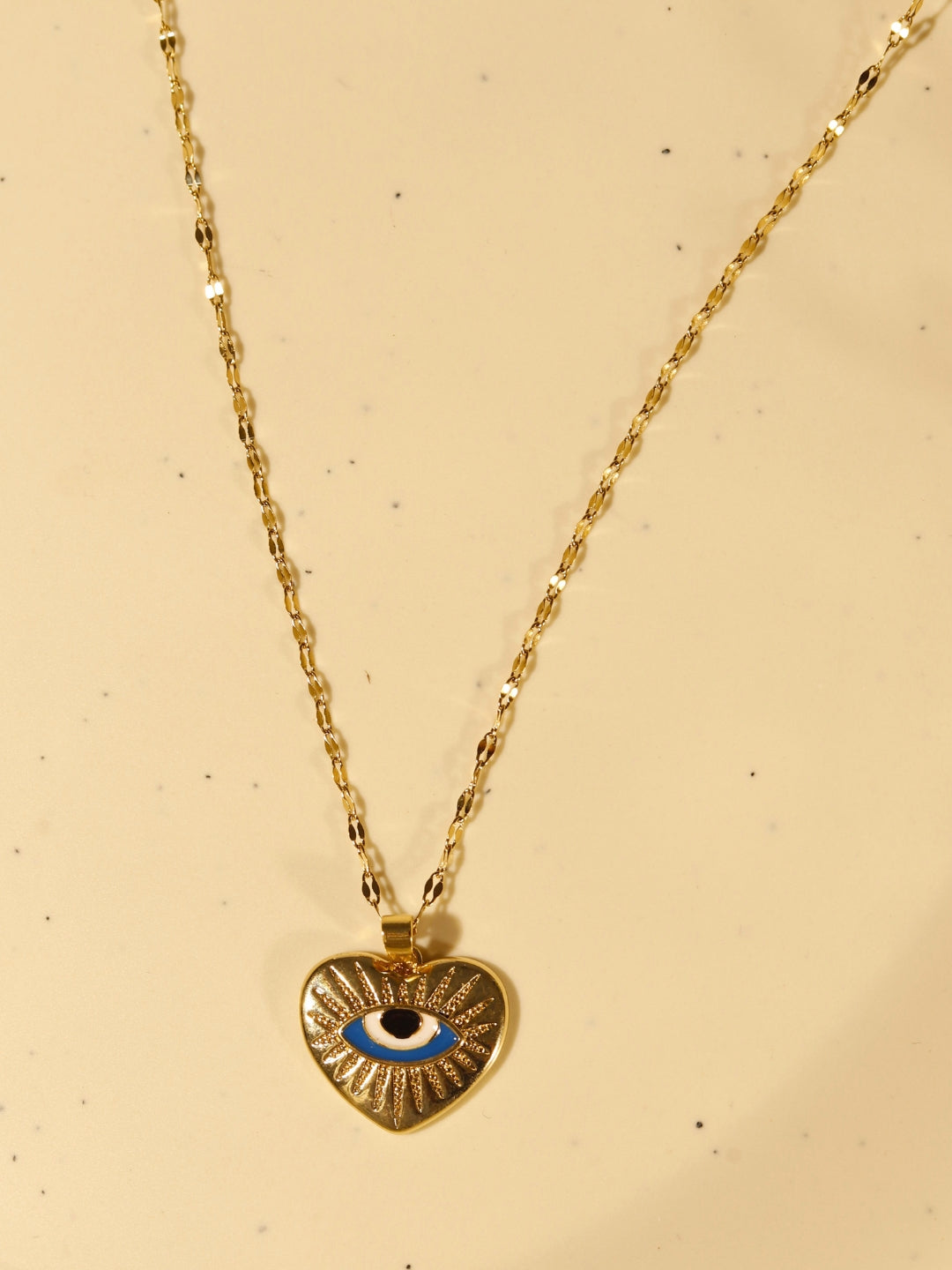 Evil Eye Heart Pendant Necklace in 14K Gold Plated Stainless Steel | Anti-Tarnish CZ Chain for Women