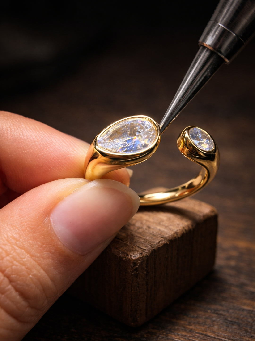 Solitaire Duo Blob Ring – 18K Gold Plated CZ Adjustable Ring