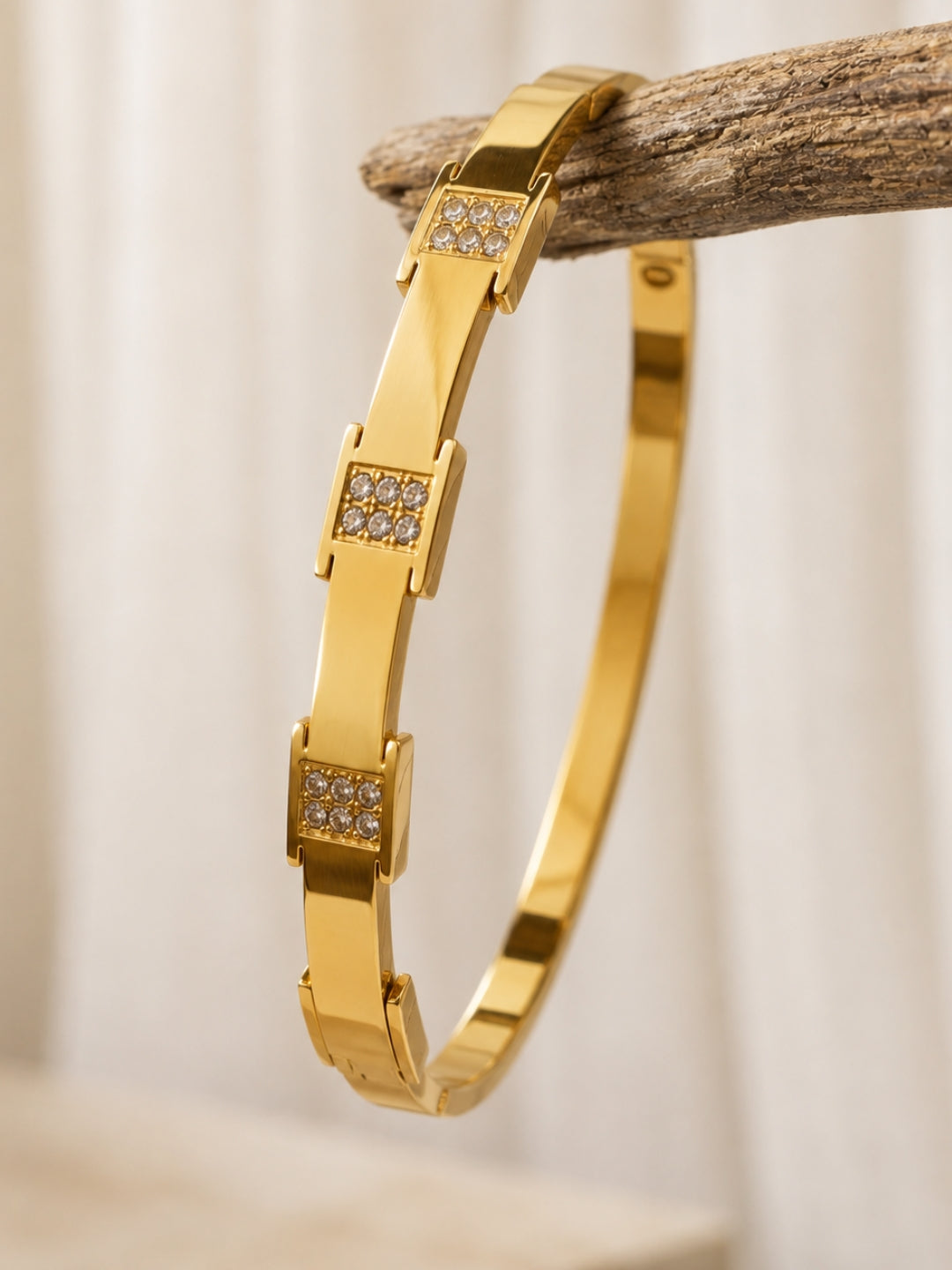 Pavé Link Cuff Bracelet — Thick 18kt Gold Plated Stainless Steel