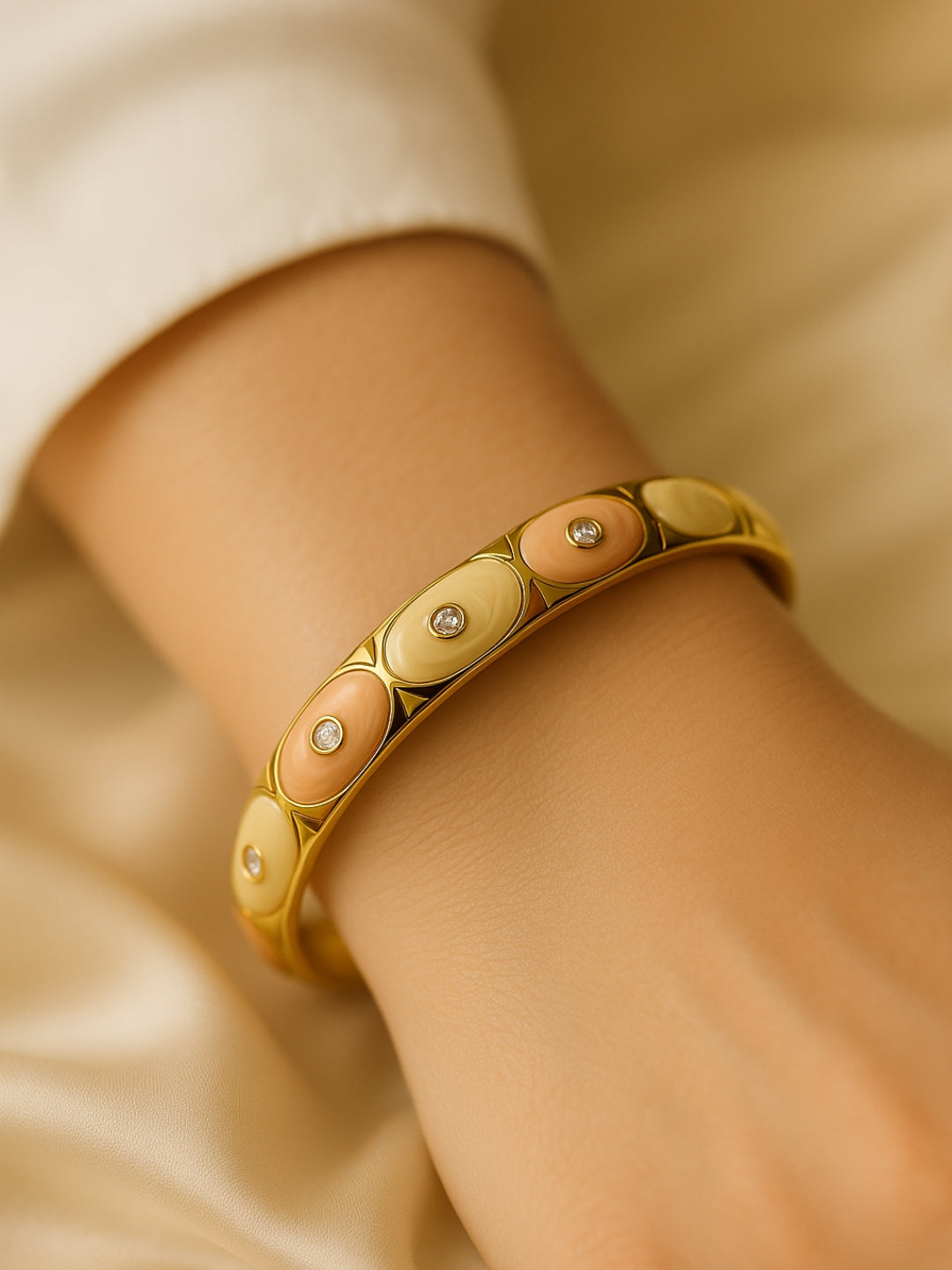 Pink & Yellow Enamel Studded Gold Bracelet | Anti-Tarnish Jewelry
