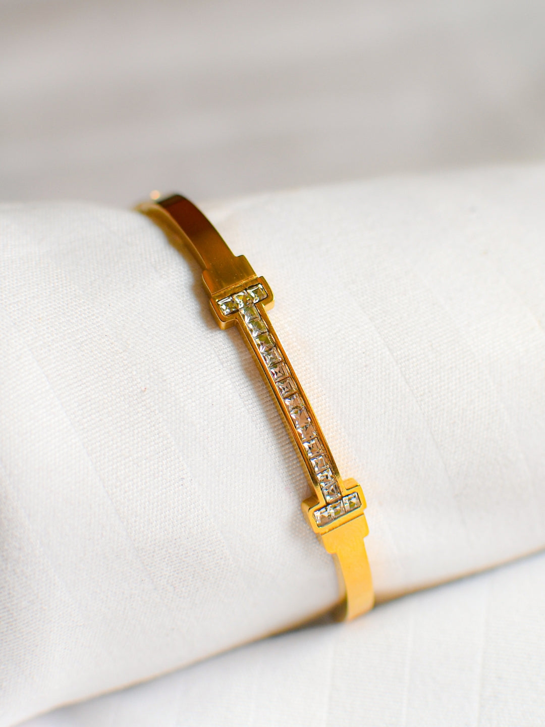 T-Bar Studded Gold Bracelet – Elegant Minimalist Bangle for Everyday Luxe