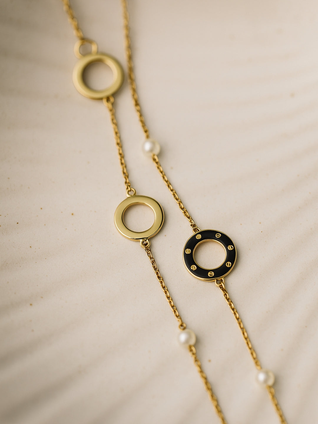 18K Gold Plated Pearl & Circular Motif Necklace – Anti Tarnish, Everyday