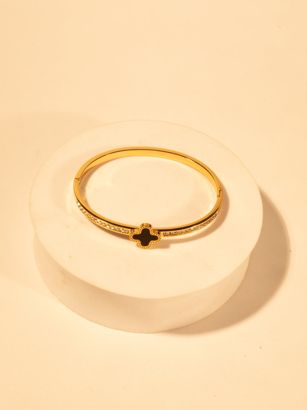 18K Gold Plated Clover Studded Bracelet | Anti-Tarnish Stainless Steel with Cubic Zirconia
